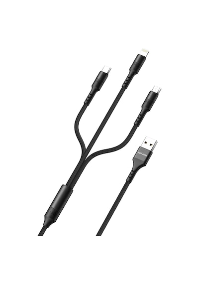 Ven-dens Vd-dca01 3 Ü 1 Arada Şarj Ve Veri Kablosu, Type-c Micro Usb Lightning Uçlu, 2,5 A, Siyah
