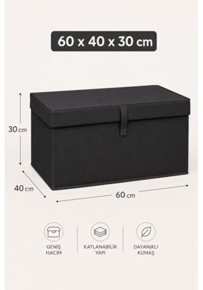 Çok Amaçlı Saklama Kutusu Düzenleyici Kapaklı Sandık Tipi Kutu Hurç Organizer 3 Lü Set Antrasit, Mega 60x40x30 Diğer