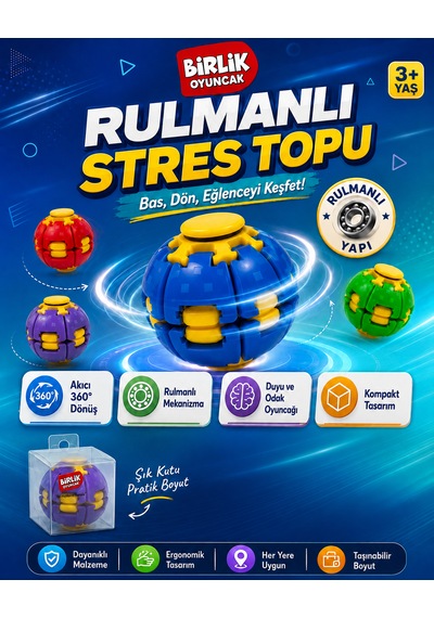 Stres Topu Press & Spin Basınca Dönen Fidget Spinner Oyuncak 3+ Yaş Mavi
