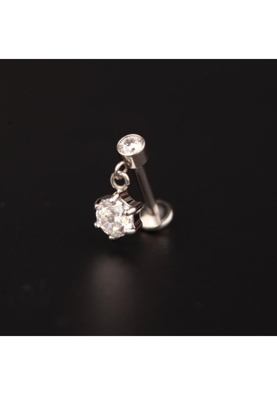 316 L Cerrahi Çelik Sallantılı Tek Taş Kıkırdak Helix Dudak Tragus Piercingi Gümüş