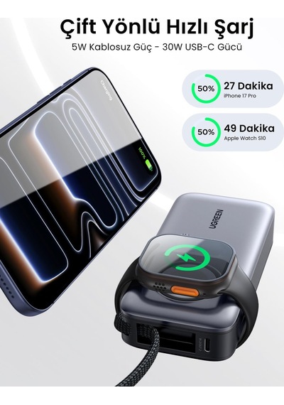 Nexode 10000mah 30w Manyetik Kablosuz Powerbank Apple Watch Şarjlı 5w Gri