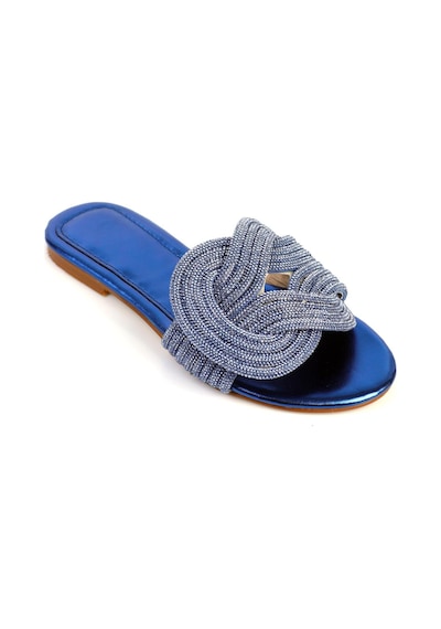 Shoetek Anwen Kadın Terlik Geçmeli Banlı Taşlı Saks Mavisi Saks Mavi Saks