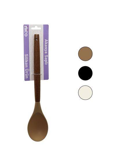 İbico İ22-015 Kaşık 29cm Servis Renkli Silikon Ahşap Akasya Saplı - 6'li Paket Diğer