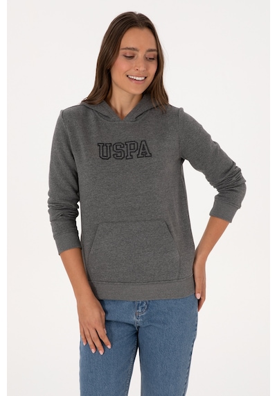 U.S. Polo Assn. Kadın Antrasit Melanj Şardonlu Kapüşonlu Basic Sweatshirt 50313566-VR081