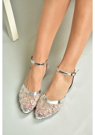 Fox Shoes U726544115 Gümüş File Kadın Babet Gümüş-file