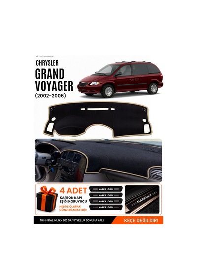 Chrysler Grand Voyager 2002-2006 Uyumlu Torpido Örtüsü, Torpido Kılıfı - Siyah-bej - Cr001