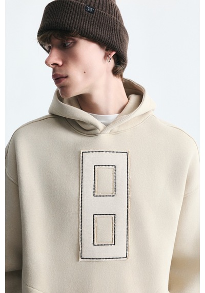 Vamos Numara Baskılı Oversize Sweatshirt Bej