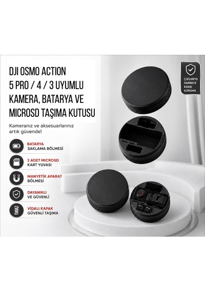 Djı Osmo Action 5 Pro/4/3 İle Uyumlu Kamera, Batarya Ve Microsd Taşıma Kutusu Beyaz