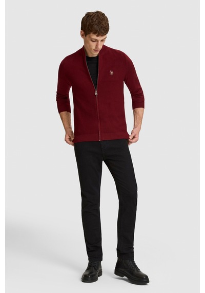 U.S. Polo Assn. Erkek Bordo Dik Yaka Slim Fit Fermuarlı Basic Triko Hırka 50328871-vr014