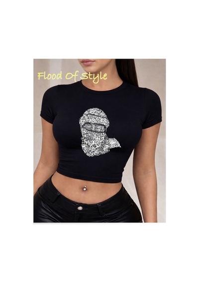 Flood Of Style Siyah Babby Tee Kafa Şal Desen Özel Tasarım