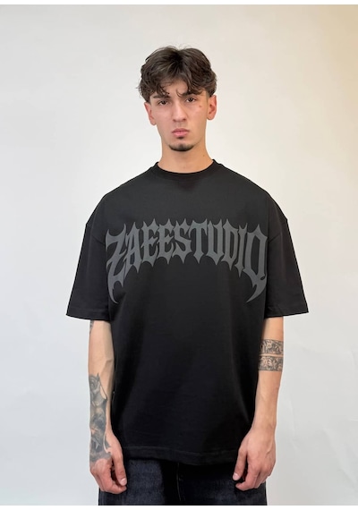 Zaee Studio Renge Renk Oversize Baskılı Tişört Siyah