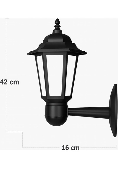 Zita Klas 42 Cm Bahçe Duvar Apliği / E27 Duylu Dış Mekan Yol Aydınlatma Lambası / Ip54 Su Geçirmez Siyah Duvar T Diğer