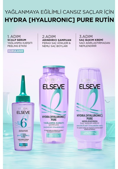 L'oréal Paris Elseve Hydra Hyaluronic Pure Salisilik Asit İçeren Yağlanma Karşıtı Nemlendirici Saç Kremi 250ml