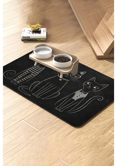 Matgo Pati Kedi Köpek Beslenme Matı 50x70cm Su Geçirmez Mama Kabı Paspası Tebeşir Çizim Kediler
