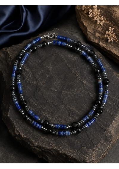Lapis Lazuli, Oniks Ve Hematit Doğaltaş Erkek Kolye Çok Renkli