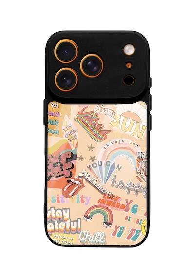 Apple Uyumlu iPhone 17 Pro Vintage Sticker Tasarımlı Glossy Telefon Kılıfı Uyumlu Çok Renkli