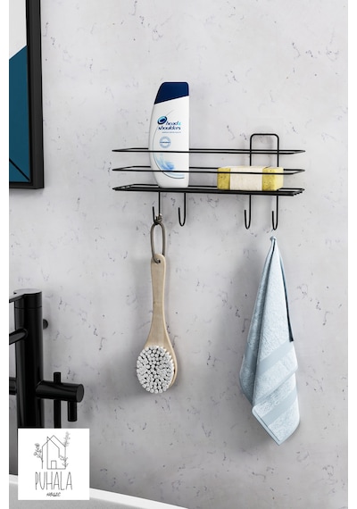Siyah Yapışkanlı Banyo Düzenleyici Banyo Ve Mutfak Rafı Mutfak Düzenleyici Şampuanlık Siyah