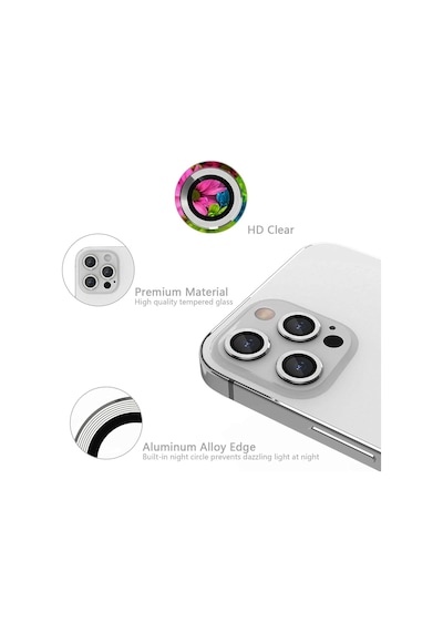 Apple Uyumlu iPhone 15 Pro Max Raze Metal Kamera Lens Koruyucu Gümüş
