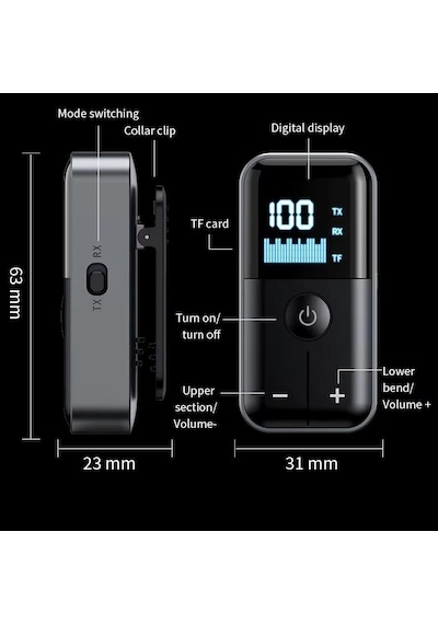 M20 2 Si 1 Arada Bluetooth 5.4 Transmitter Ses Alıcı & Verici 3.5mm Aux, Micro Sd Kart Çalar, Led Ekranlı Kablosuz Adaptör, Dahili Pil, Araba, Tv, Pc & Hoparlör İçin Stereo Müzik Aktarıcı