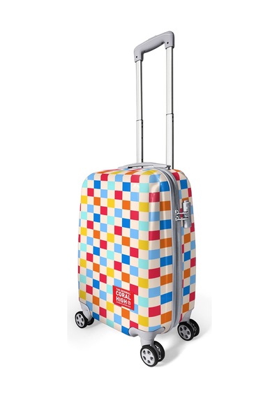 Coral High Çok Renkli Dama Desenli Kabin Boy Valiz 50cm 16557 Beyaz - Gri