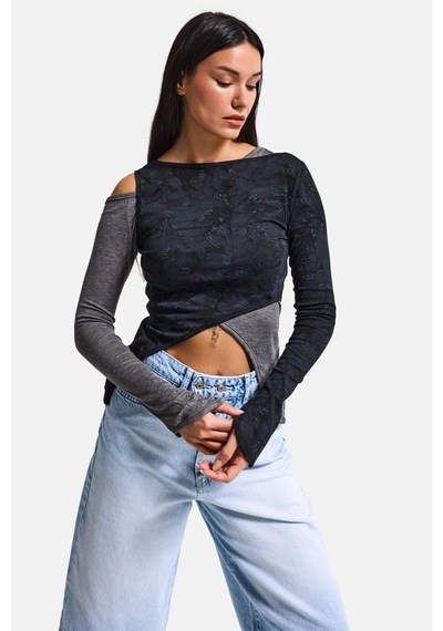 Itsbasic Kadın Siyah W5 Çift Parça Asimetrik Kesim Özel Tasarım Body