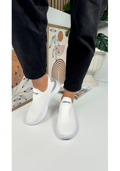Günlük Unisex Sneaker Slip-on Nefes Alabilen Hafif Yürüyüş Bağcıksız Esnek Spor Ayakkabı 041f Beyaz