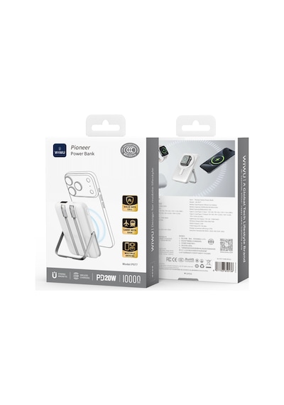 Wiwu Wi-p077 Pionner Serisi Wireless Şarj Ve Pd 20w Hızlı Şarj Standlı Powerbank 15w 10000mah Beyaz Beyaz