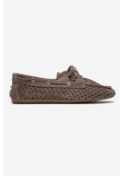 Luvi Shoes Stevo Vizon Süet Hakiki Deri Delikli Bağcıklı Kadın Loafer Ayakkabı