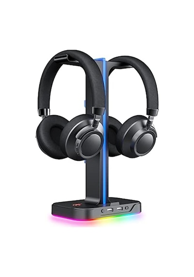 Havit Çift Kulaklık Askısı, 2 Usb Bağlantı Noktası, Rgb Kulaklık Tutucu, Oyuncular İçin, Pc İçin, Siyah Th650