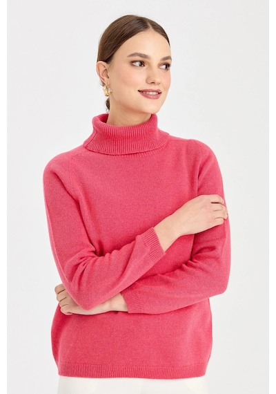 Desen Triko Kadın Tam Balıkçı Yaka Klasik Yün Kazak 23164 Şeker Pembe Pembe