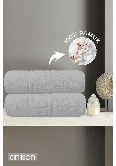 %100 Pamuk 4'lü Gri Greek Havlu Seti - 2 Adet El Havlusu Ve 2 Adet Banyo Havlusu Gri