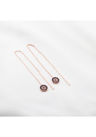 Zirkon Taşlı Nazar Boncuklu Rose Gold Kaplama Gümüş Zincir Küpe Gümüş