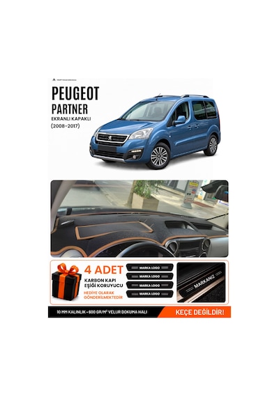 Peugeot Partner Ekranlı Kapaklı 2008-2017 Uyumlu Torpido Örtüsü - Siyah-kahverengi - Pe022