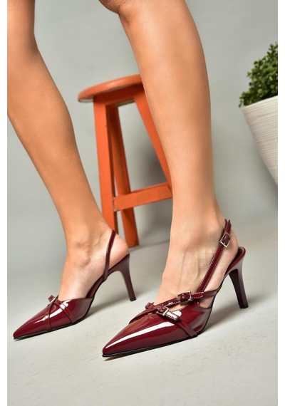 Fox Shoes S654071908 Bordo Rugan Kısa Topuklu Kadın Ayakkabı Bordo