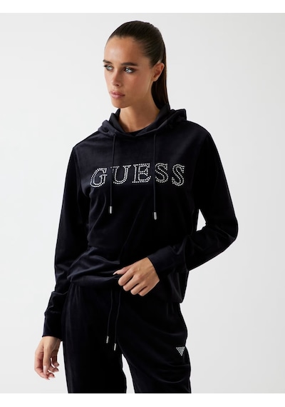 Guess Yapay Elmas Taşlı Logolu Kadın Sweatshirt V4rq25k0232 Siyah