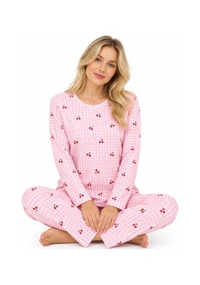 Sleeeproom Kadın Süet Mevsimlik Ekose Desen Pudra Pijama Takımı Pudra - Beyaz