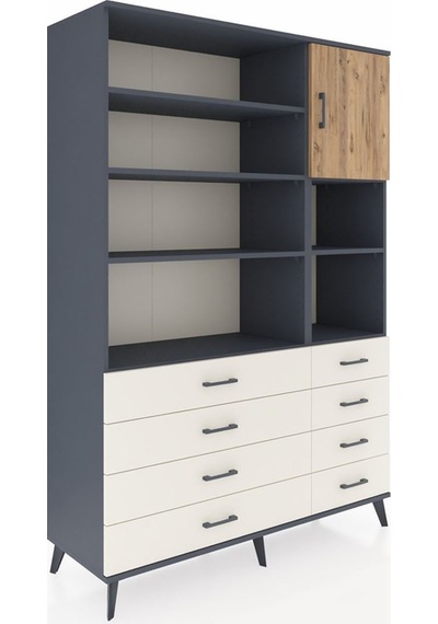 Hyperion Dolap 8 Raflı 8 Çekmeceli Tek Kapaklı 132x44x195 An... Antrasit