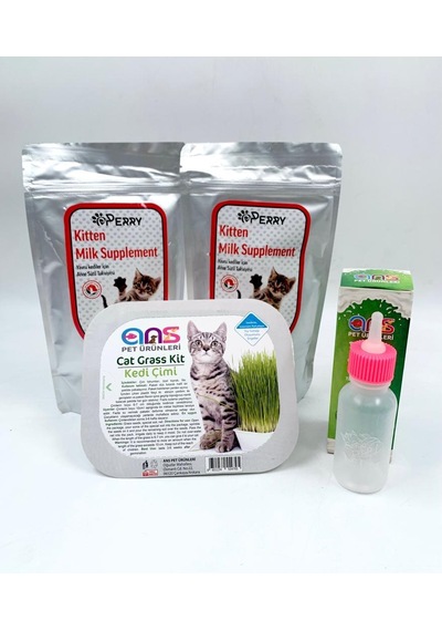 Perry Yavru Kedi Süt Tozu 2 Adet + 60ml Biberon + Kedi Çimi