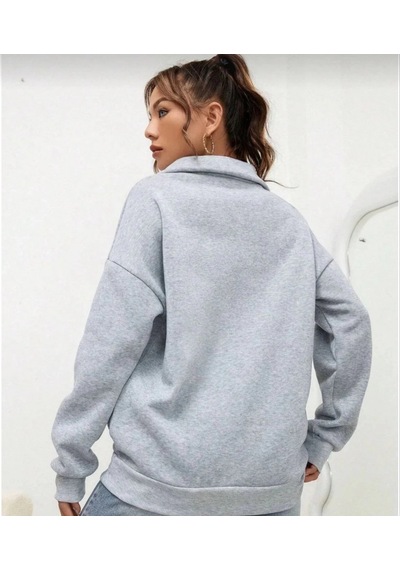 Uzun Kol Yarım Farmuarlı Yakalı Basic Sweatshirt - Gri - Gri
