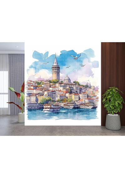 İstanbul Suluboya Poster Duvar Kağıdı Renkli