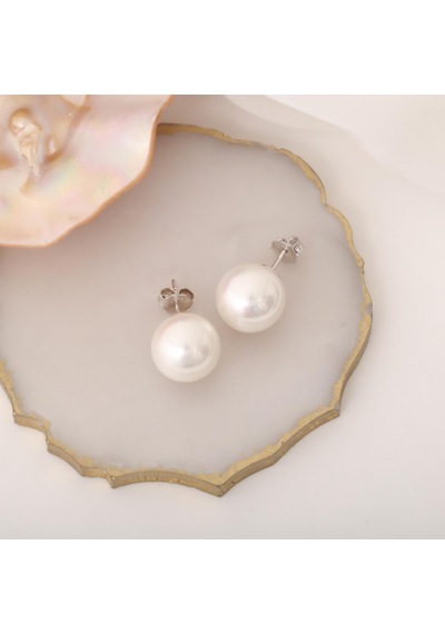 925 Ayar Gümüş White Tatlısu İncisi Küpe-12mm