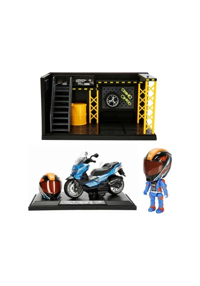 1:12 Sesli Ve Işıklı Motosiklet Ve Tamir Atölyesi Seti Çok Renkli