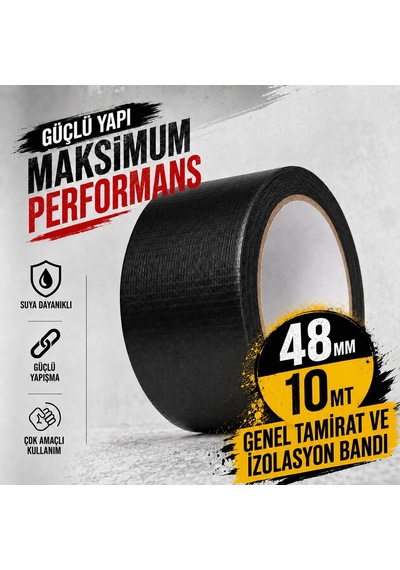 Sanplaza Siyah Tamir ve İzolasyon Bandı 48mm 10mt Suya Dayanıklı Duct Tape Sırdırmazlık Bandı