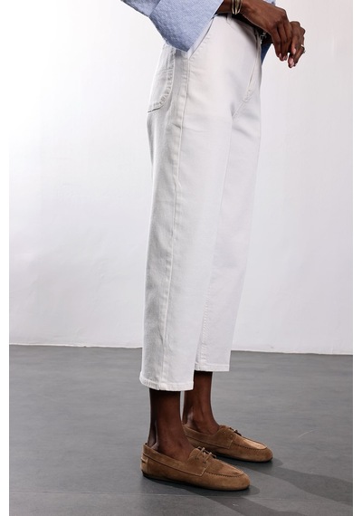 5in1Canpolat Beyaz Yüksek Bel Tensel Baggy Jean 3001 Beyaz