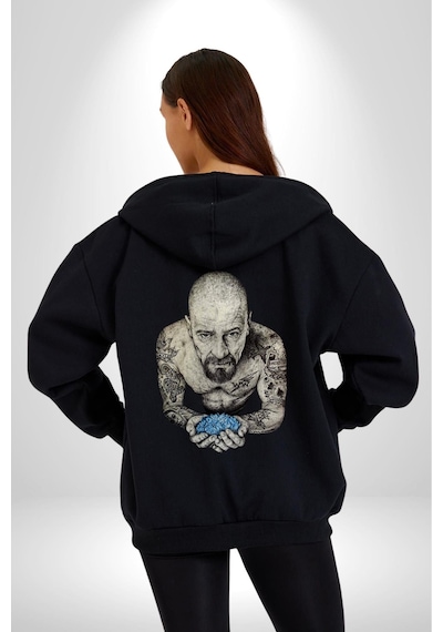 Angemiel Breaking Bad Kadın Erkek Siyah Kapüşonlu Fermuarlı Baskılı Hırka Sweatshirt Siyah
