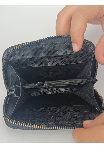 Tovyamade Suni Deri Desen Baskılı Cüzdan,kartlık,bozukpara Füme - Mat Siyah