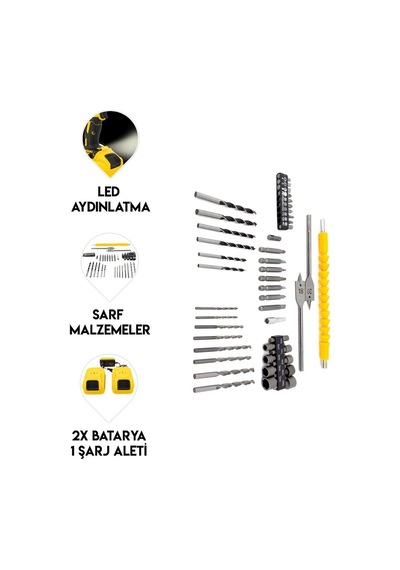 Prohummer Ph239 Xr 58vf Akülü Darbesiz Vidalama Matkap Seti - Çift Akülü Sarı