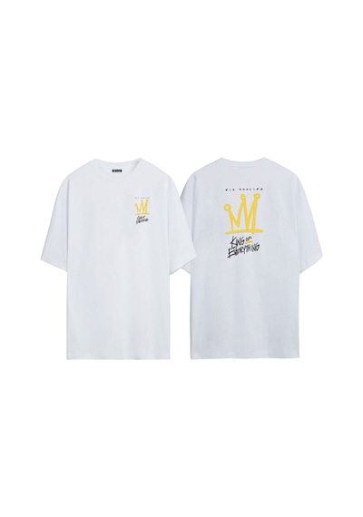 Thewert Unisex King Of Everything Ön Arka Baskılı Beyaz Oversize T-shirt
