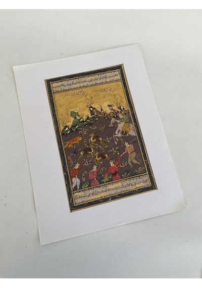 Avcılık Konulu El Yapımı Minyatür Resim 28x17 Cm