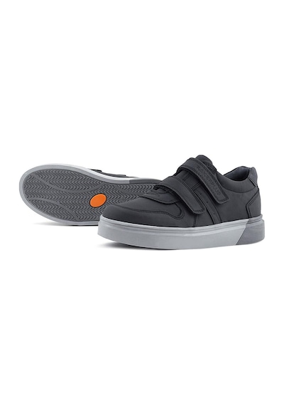 Rakerplus Hakiki Deri Siyah Cilt Gri Tabanlı Cırtlı Erkek Çocuk Sneaker Siyah
